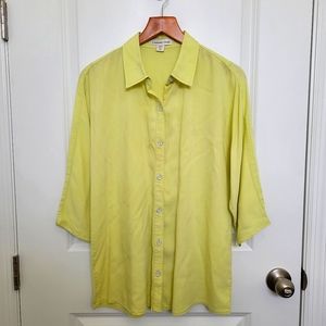 Coldwater Creek, Loose-Fitting, Chartreuse Lightweight Button Down Shirt XS 4-6